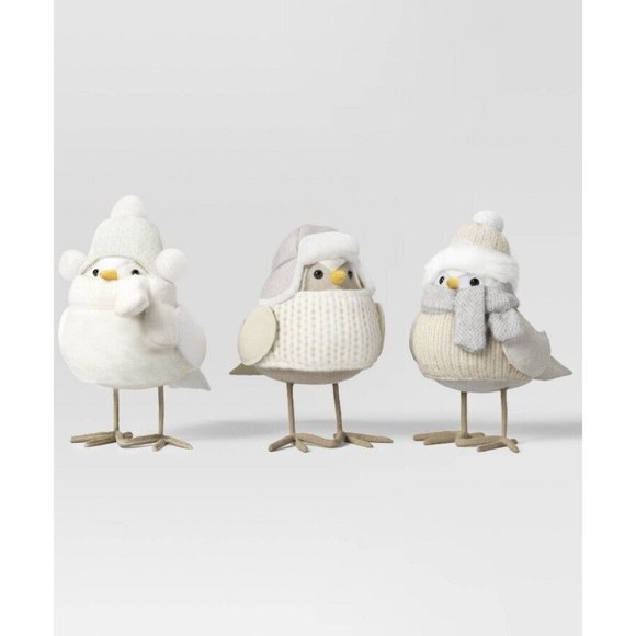 Wondershop Target Set Of 3 Featherly Friends Neutral Beige Christmas Birds NEW - Picture 6 of 8